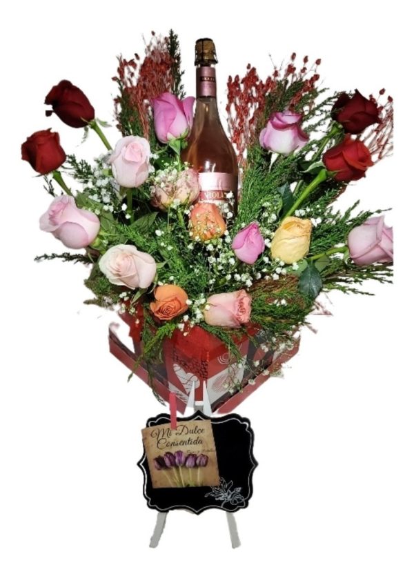 Arreglo De Lujo De 25 Rosas Con Espumante Y Globos De Helio - Imagen 3