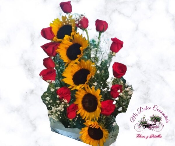 Arreglo floral de Girasoles y rosas - Imagen 2