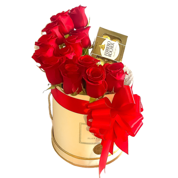 bouquet de 15 rosas con bombones en caja - Imagen 3